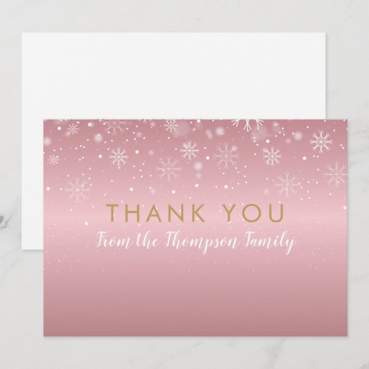Kerstvakantie Roze Goud Sneeuwvlokken Bedankt (Voorkant / Achterkant)