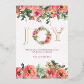 Kerstvakantie Roze Joy Krans Botanisch Folie Uitnodiging (Voorkant)