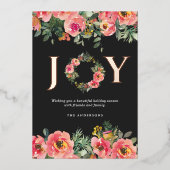 Kerstvakantie Roze Joy Krans Botanisch Folie Uitnodiging (Voorkant)