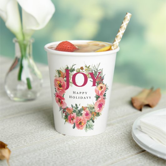 Kerstvakantie Roze Joy Krans Botanisch Papieren Bekers (Insitu)