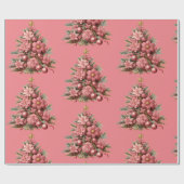 Kerstvakantie Roze Kerstboom cadeauverpakking Cadeaupapier (Vlak)