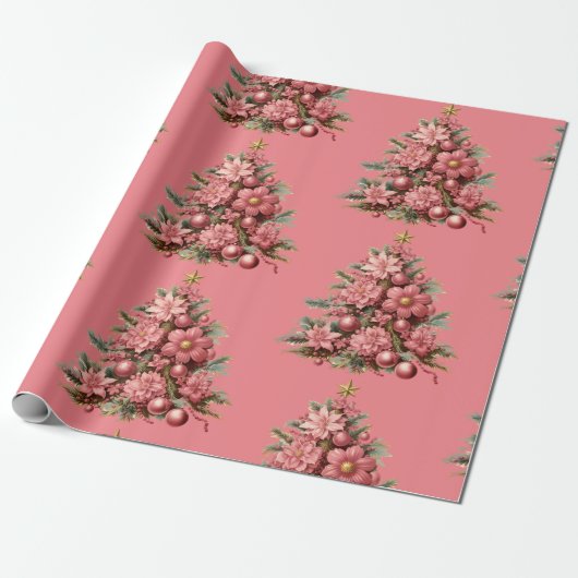 Kerstvakantie Roze Kerstboom cadeauverpakking Cadeaupapier (Uitgerold)
