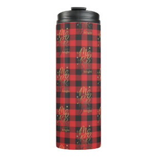 Kerstvakantie Rustic Plaid Merry and Bright Thermosbeker