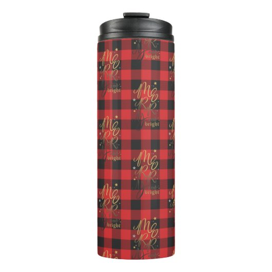 Kerstvakantie Rustic Plaid Merry and Bright Thermosbeker (Voorkant)