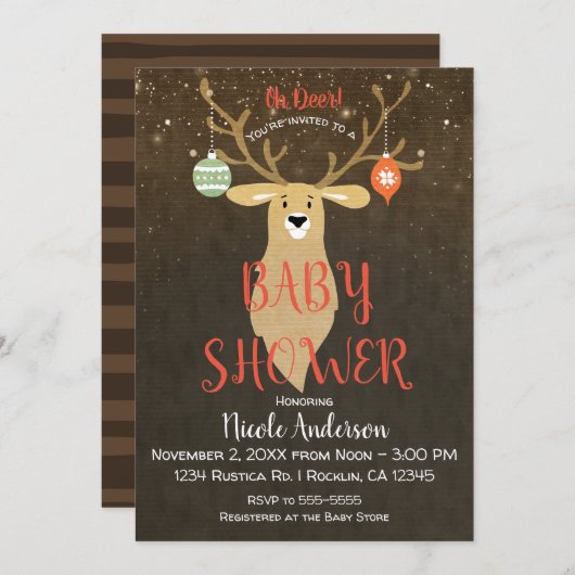 Kerstvakantie Rustiek Winter Deer Baby shower Kaart (Voorkant / Achterkant)
