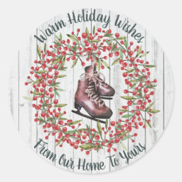Kerstvakantie Rustieke krans en Schaatsen Ronde Sticker
