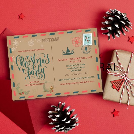 Kerstvakantie Rustieke Postkaart Uitnodiging