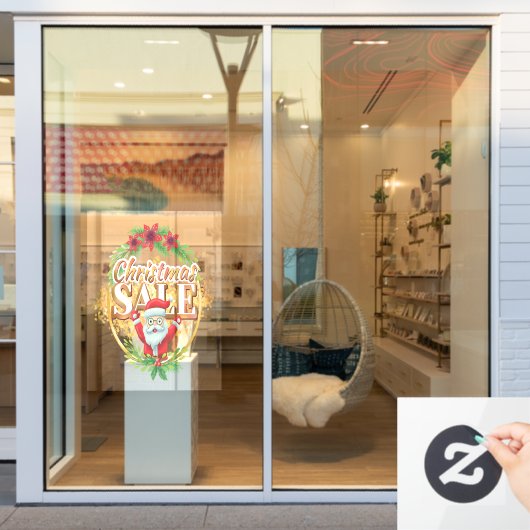 Kerstvakantie Sale Santa Claus Holly Berry Raamsticker (Winkelraam)