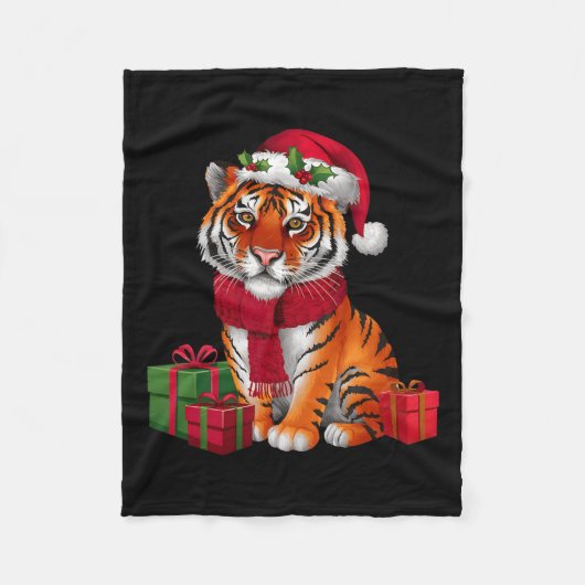 Kerstvakantie Santa Bengal Tiger Christmas Fleece Deken (Voorkant)
