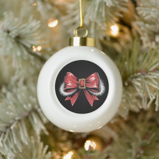 Kerstvakantie Santa Bow Noel Santa Coquette Keramische Bal Ornament (Boom)