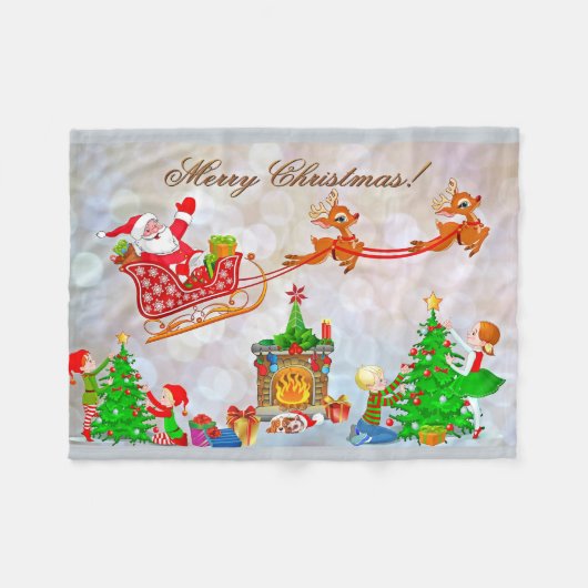 Kerstvakantie Santa Cartoon Fleece deken (Voorkant (Horizontaal))