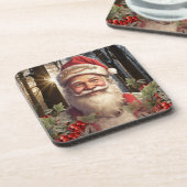 Kerstvakantie Santa Claus besneeuwd bos Bier Onderzetter (Linkerzijde)