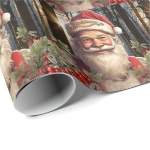 Kerstvakantie Santa Claus besneeuwd bos Cadeaupapier