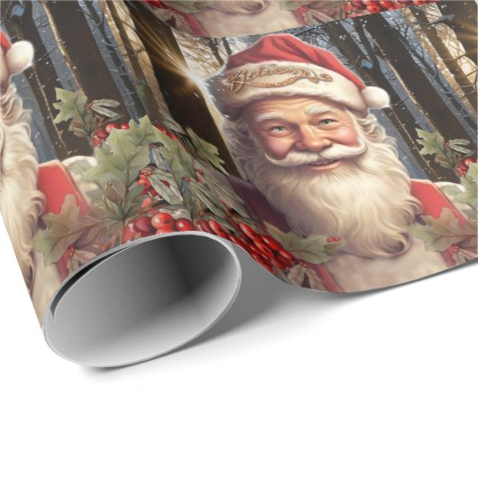 Kerstvakantie Santa Claus besneeuwd bos Cadeaupapier (Rol Hoek)