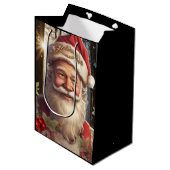 Kerstvakantie Santa Claus besneeuwd bos Medium Cadeauzakje (Voorkant Gekanteld)