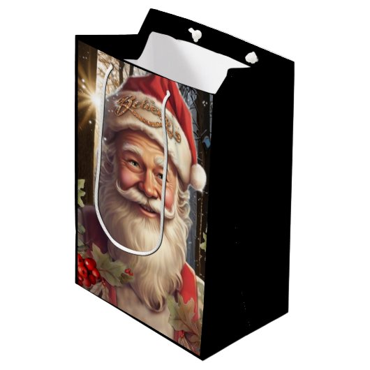Kerstvakantie Santa Claus besneeuwd bos Medium Cadeauzakje (Voorkant Gekanteld)
