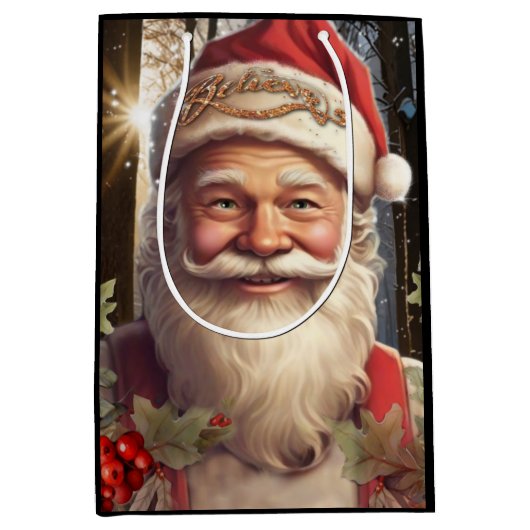 Kerstvakantie Santa Claus besneeuwd bos Medium Cadeauzakje (Voorkant)