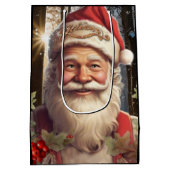 Kerstvakantie Santa Claus besneeuwd bos Medium Cadeauzakje (Achterkant)