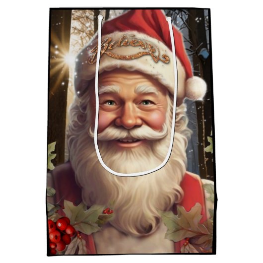 Kerstvakantie Santa Claus besneeuwd bos Medium Cadeauzakje (Achterkant)