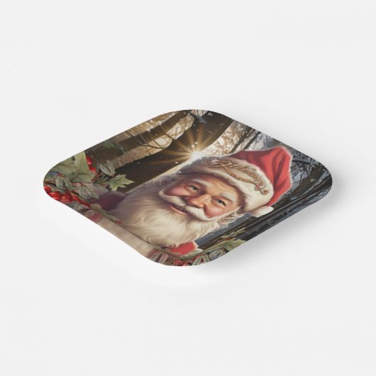 Kerstvakantie Santa Claus besneeuwd bos Papieren Bordje (Gebogen)