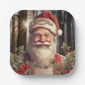 Kerstvakantie Santa Claus besneeuwd bos Papieren Bordje (Voorkant)
