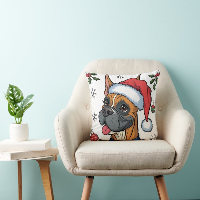 Kerstvakantie Santa Dog Boxer Sierkussen (Stoel)