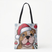Kerstvakantie Santa Dog Bulldog Canvas tas