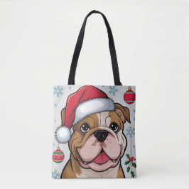 Kerstvakantie Santa Dog Bulldog Canvas tas