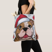 Kerstvakantie Santa Dog Bulldog Canvas tas (Dichtbij)