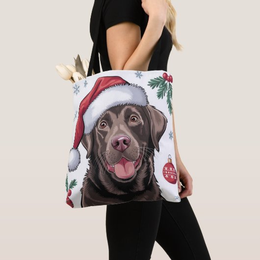 Kerstvakantie Santa Dog Chocolate Lab Canvas tas (Dichtbij)