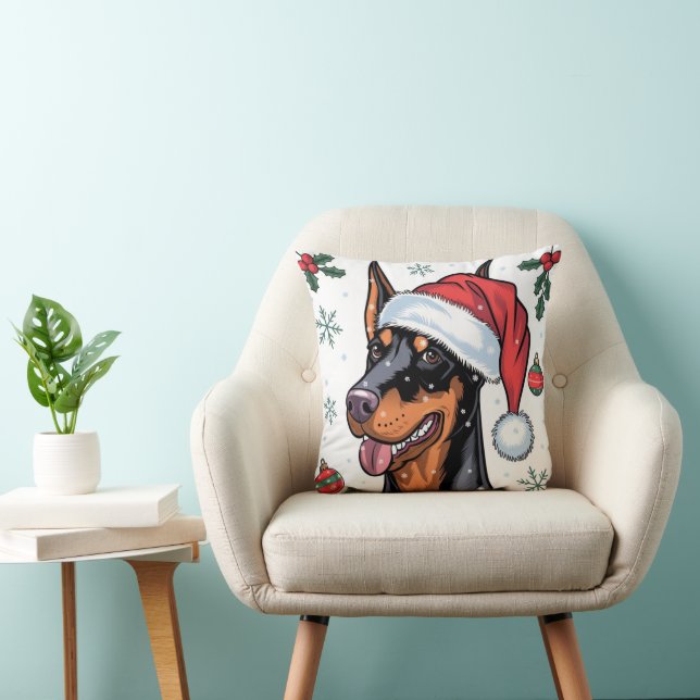 Kerstvakantie Santa Dog Doberman Sierkussen (Stoel)