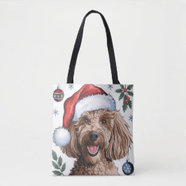 Kerstvakantie Santa Dog Poedel Canvas tas