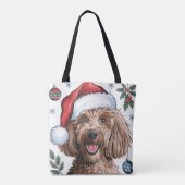 Kerstvakantie Santa Dog Poedel Canvas tas (Achterkant)