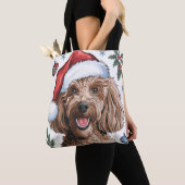 Kerstvakantie Santa Dog Poedel Canvas tas (Dichtbij)