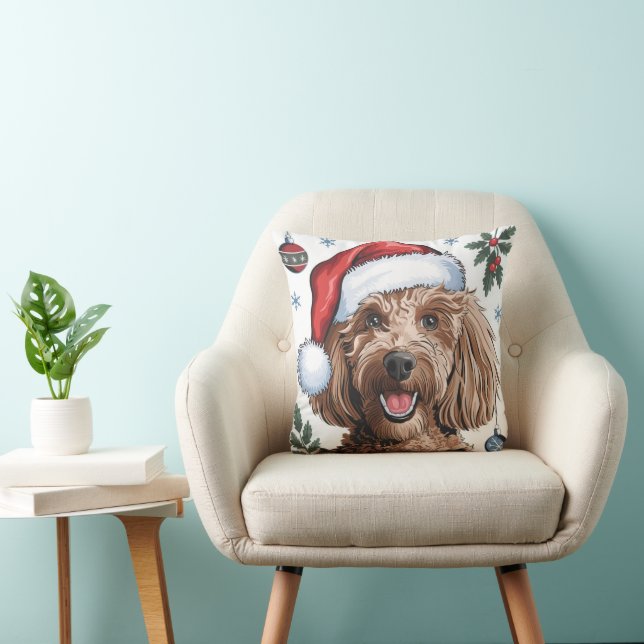 Kerstvakantie Santa Dog Poedel Sierkussen (Stoel)