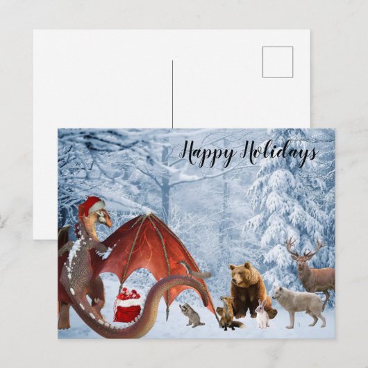 Kerstvakantie Santa Dragon Woodland Forest Briefkaart (Voorkant / Achterkant)