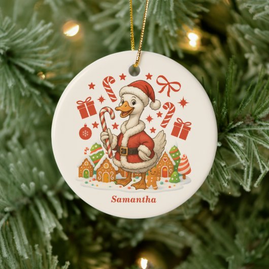 Kerstvakantie Santa Goose Keramisch Ornament (Boom)