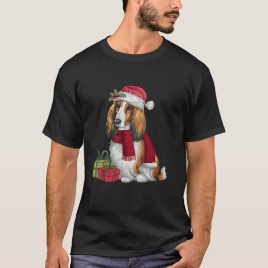 Kerstvakantie Santa Hat Afghaanse hond Kerstmis T-shirt (Voorkant)