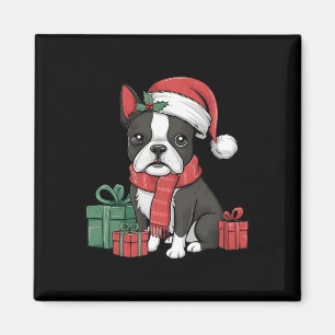 Kerstvakantie Santa Hat Boston Terrier Hond Kerstm Magneet