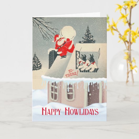 Kerstvakantie Santa met Fox Terriers Kaart (Gele Bloem)