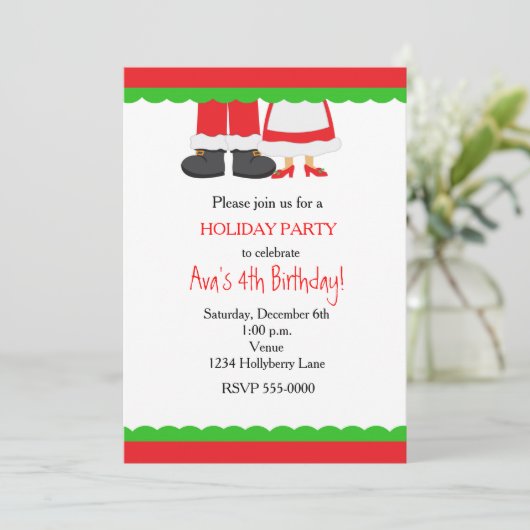 Kerstvakantie Santa Mrs.Claus Party Uitnodiging (Staand voorkant)