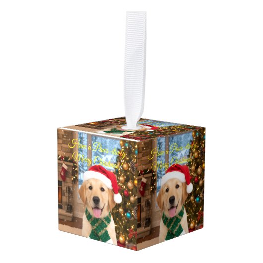 Kerstvakantie Santa Paws Golden Retriever Decoratie (Voorkant hoekig)