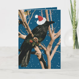Kerstvakantie Santa Raven Natuur Bird Crow Feestdagen Kaart
