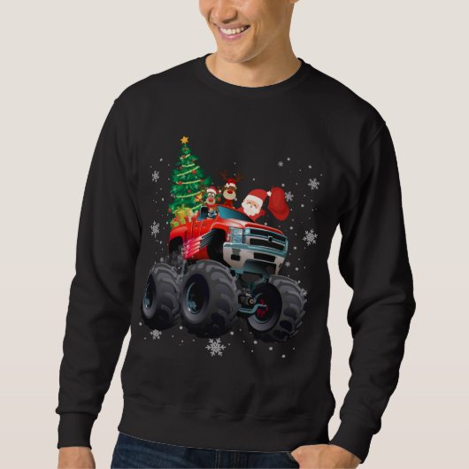 Kerstvakantie Santa Riding Monster Red Truck Trui (Voorkant)