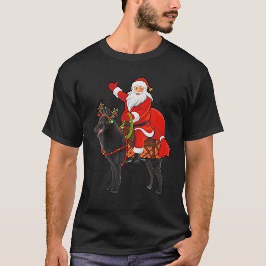 Kerstvakantie Santa Riding Schipperke Hondenkerst T-shirt (Voorkant)