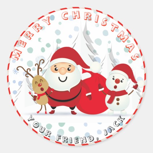 Kerstvakantie Santa sneeuwman Ronde Sticker (Voorkant)