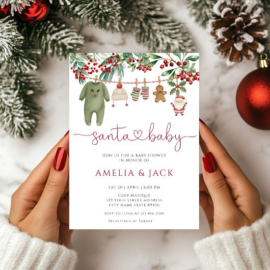 Kerstvakantie Santa Winter Baby shower Kaart