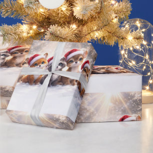 Kerstvakantie Schattige Dieren met Kerstmannenmuts Cadeaupapier