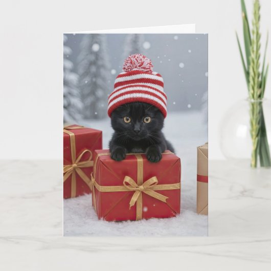 Kerstvakantie Schattige en Grappige Kitten Kaart (Voorkant)