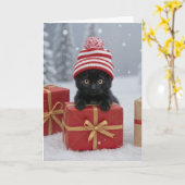 Kerstvakantie Schattige en Grappige Kitten Kaart (Gele Bloem)